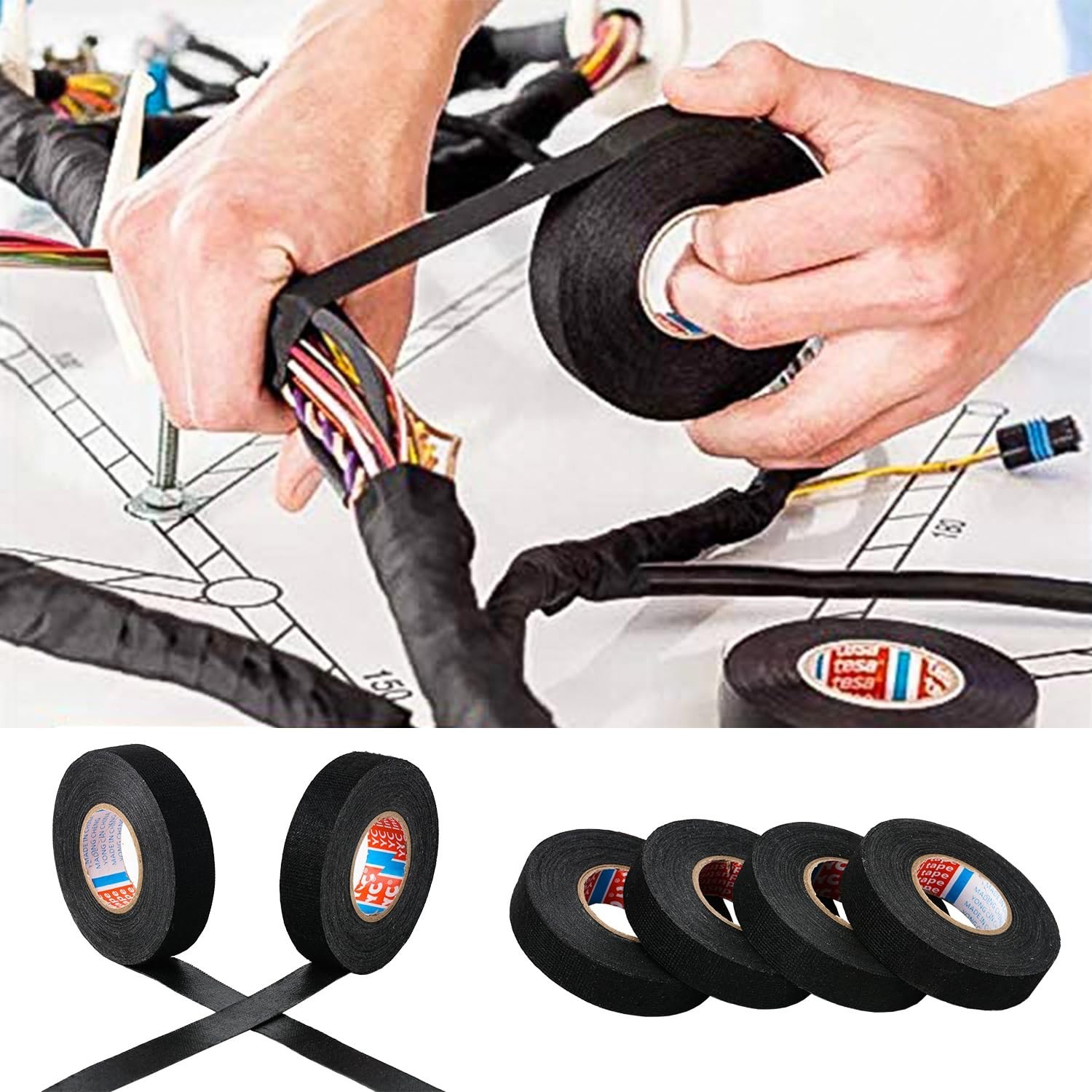 2 Rolls 50Ft Black Wire Harness Cloth Tape Noise Dampening Heat Resistant NEW***