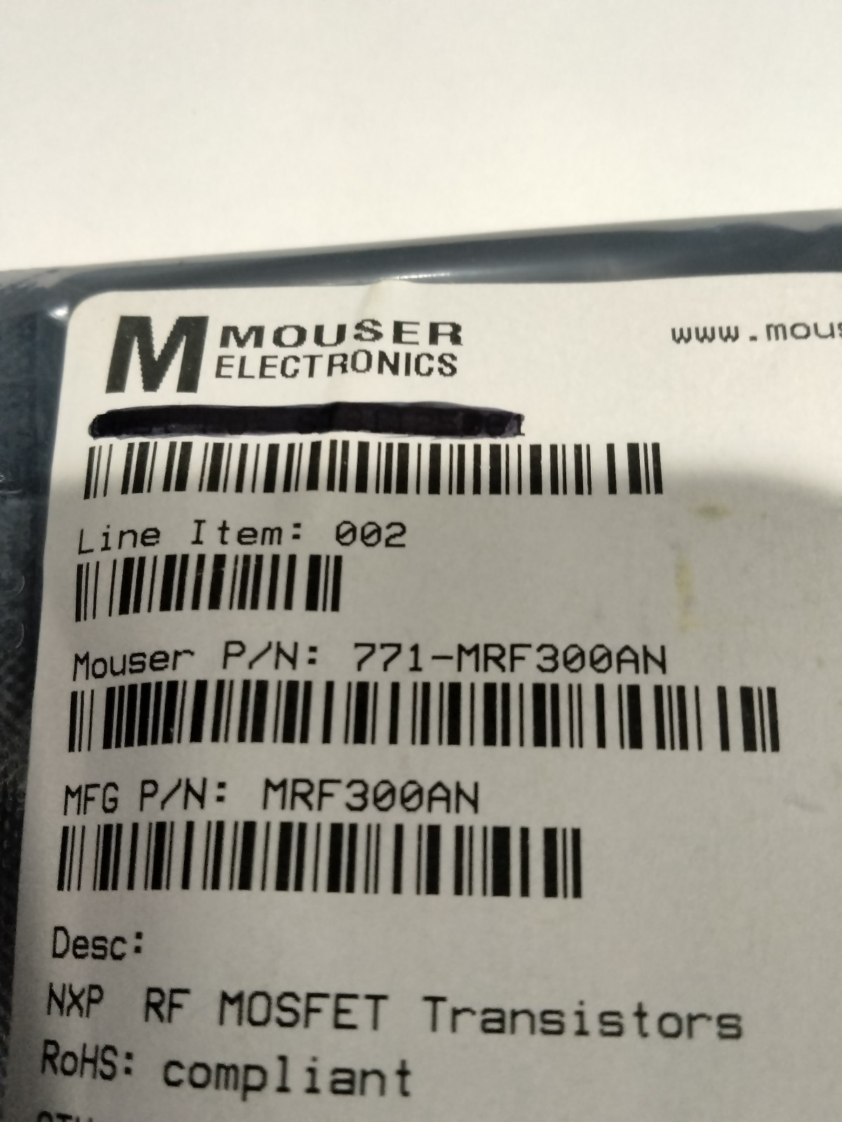 NXP MRF300AN RF Power LDMOS Transistors 1.8 to 250 MHz 50 VDC 300 W New Original