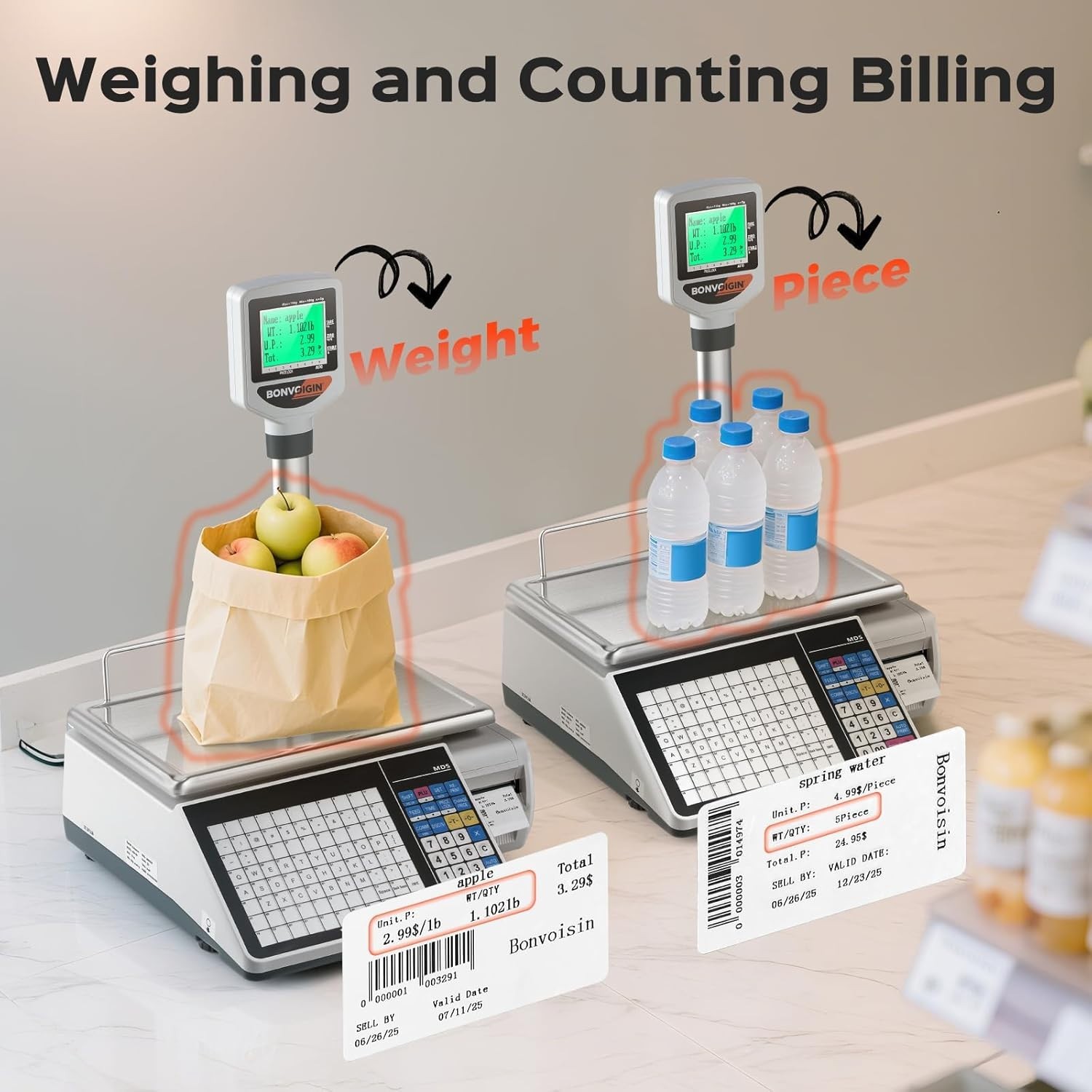 Bonvoisin Label Printing Scale 33lbs Price Scale With Label Print #2089J UP1