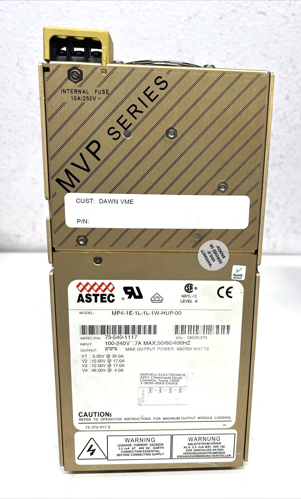 Astec MVP Series 400/600W 5v,12v,12v,48v Power Supply MP4-1E-1L-1L-1W-HUP-00