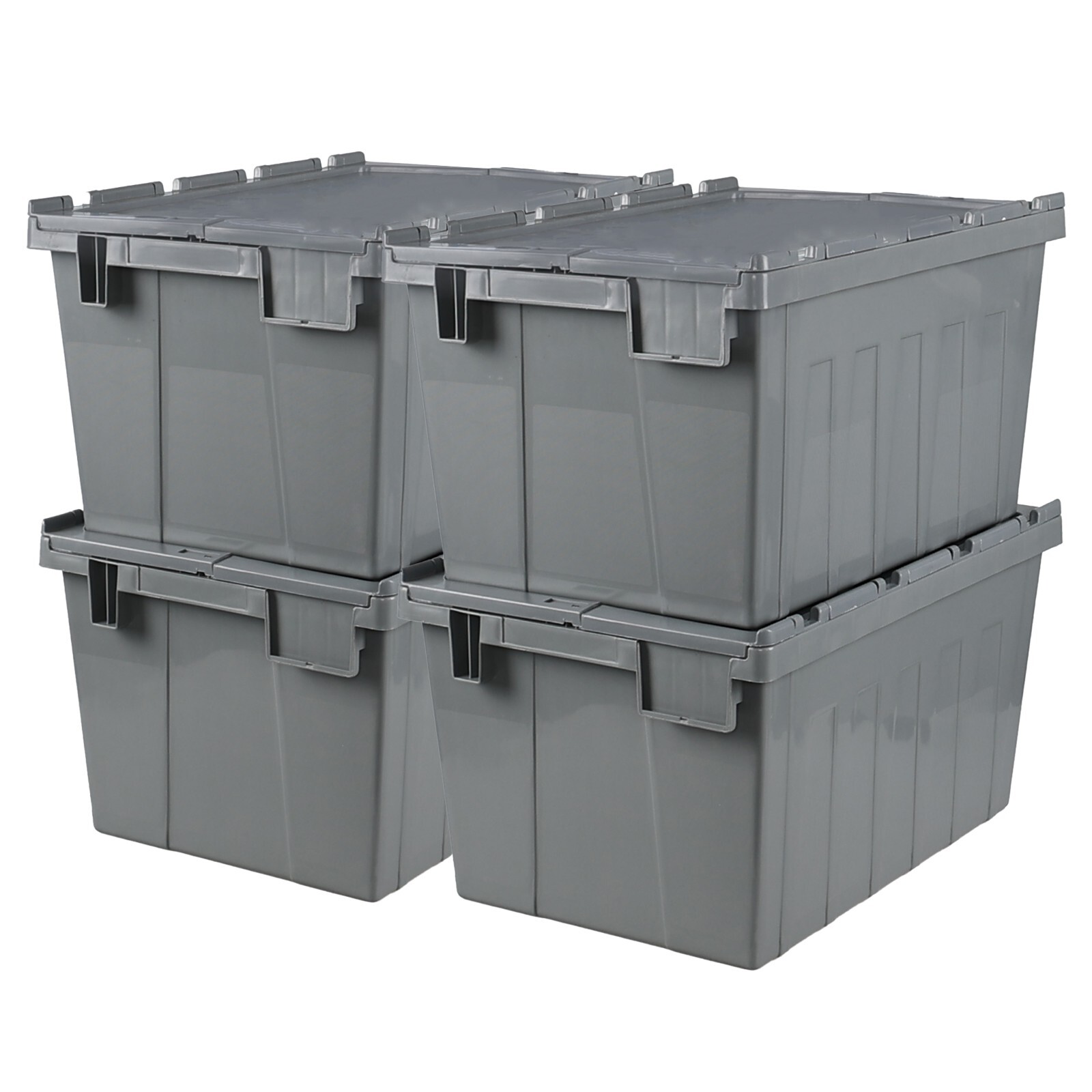 15 Gal Commercial Heavy Duty Plastic Storage Tote w/ Hinged Attached Lid 4-Packs