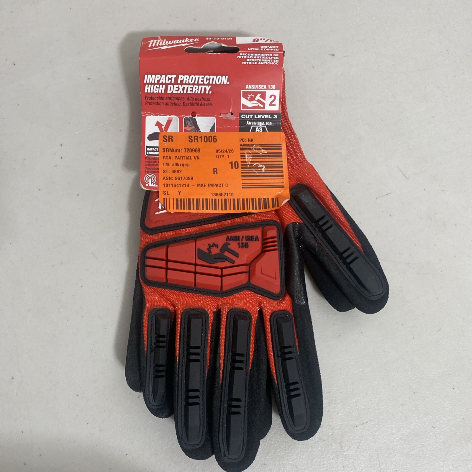 Milwaukee Tool 48-73-8131 Work Gloves, Cut Level A3 , Dipped , Nitrile , Sandy