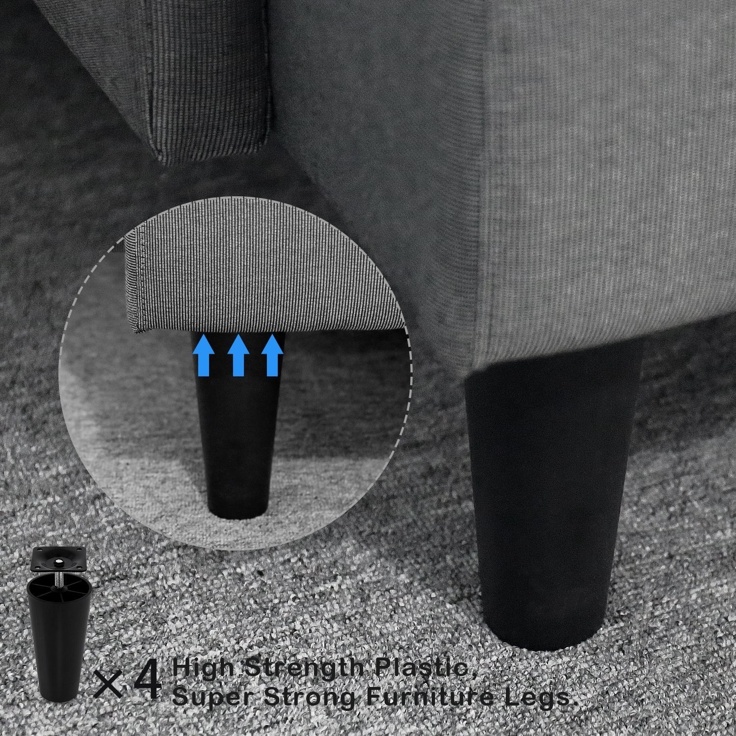 Plastic 4.6 inch Sofa Legs, 4 Pack Tapered Sofa/Couch/Chair Legs with M8 Thre…