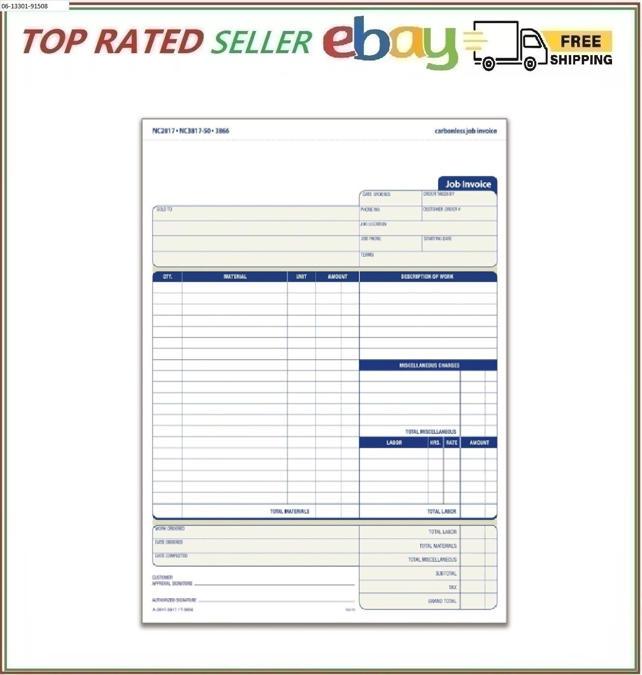 Adams Job Invoice Forms, 2-Part Carbonless, for Service and Repair Billing, 100
