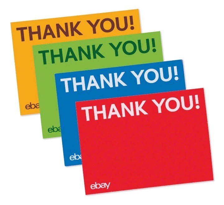 (200) EBAY Thank You Cards – Glossy Red, Blue, Green, Yellow – FREE Shipping