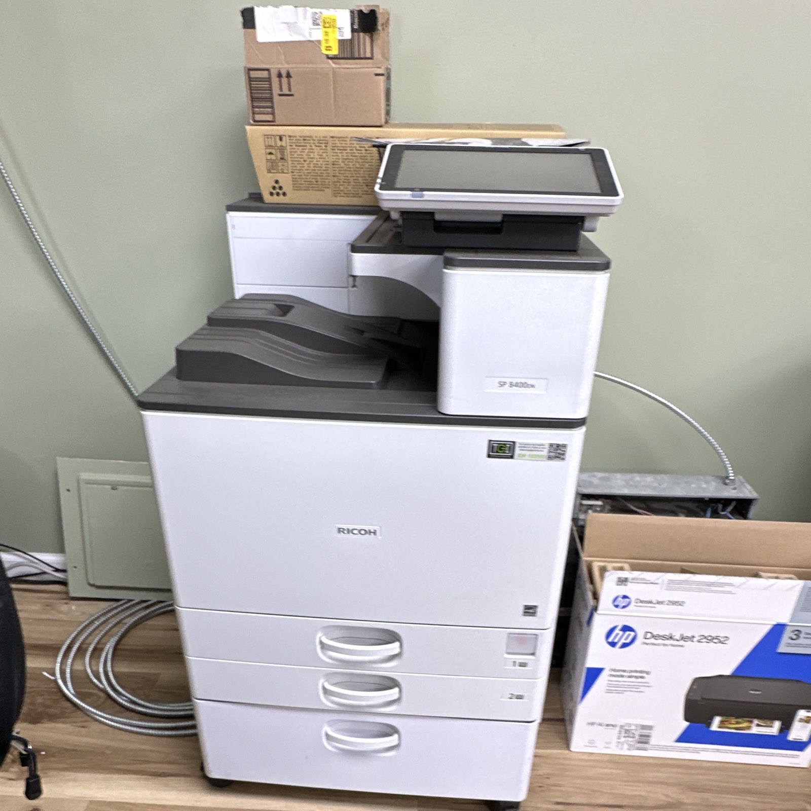 Ricoh SP 8400DN Floor-Standing Multifunction Copier w/ ADF Scanner, Drawers