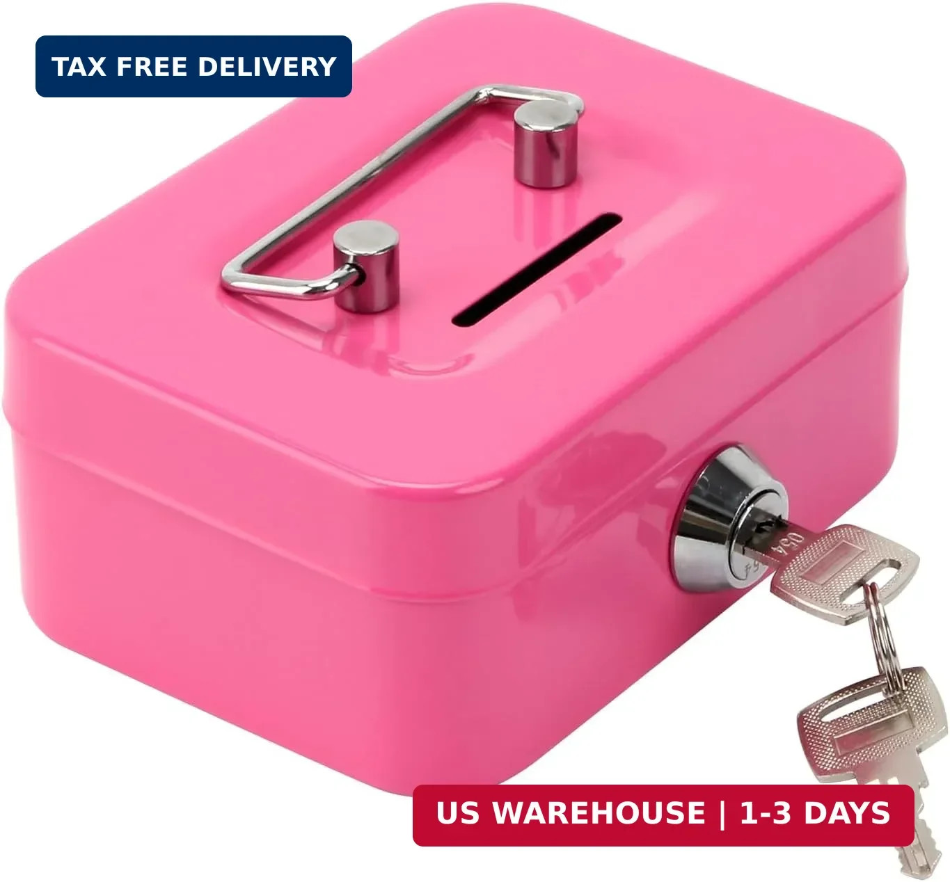 Mini Metal Cash Box with Slot, Small Cash Box with Handle and Key Lock, Safe Cas