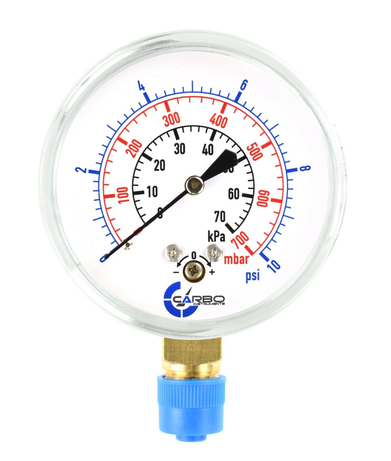2-1/2″ Capsule Diaphragm Pressure Gauge 10 PSI 1/4″ NPT Low Mnt, Adjustable Zero