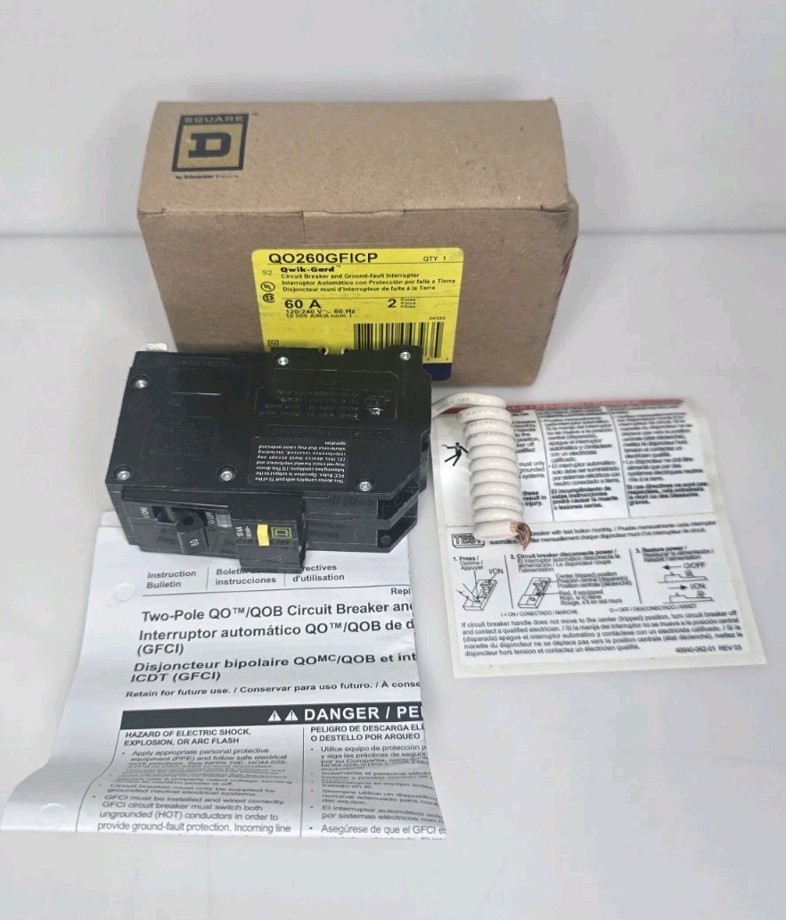 Square D QO260GFICP 60A 2-Pole 120/240V GFCI Plug-On Neutral Circuit Breaker
