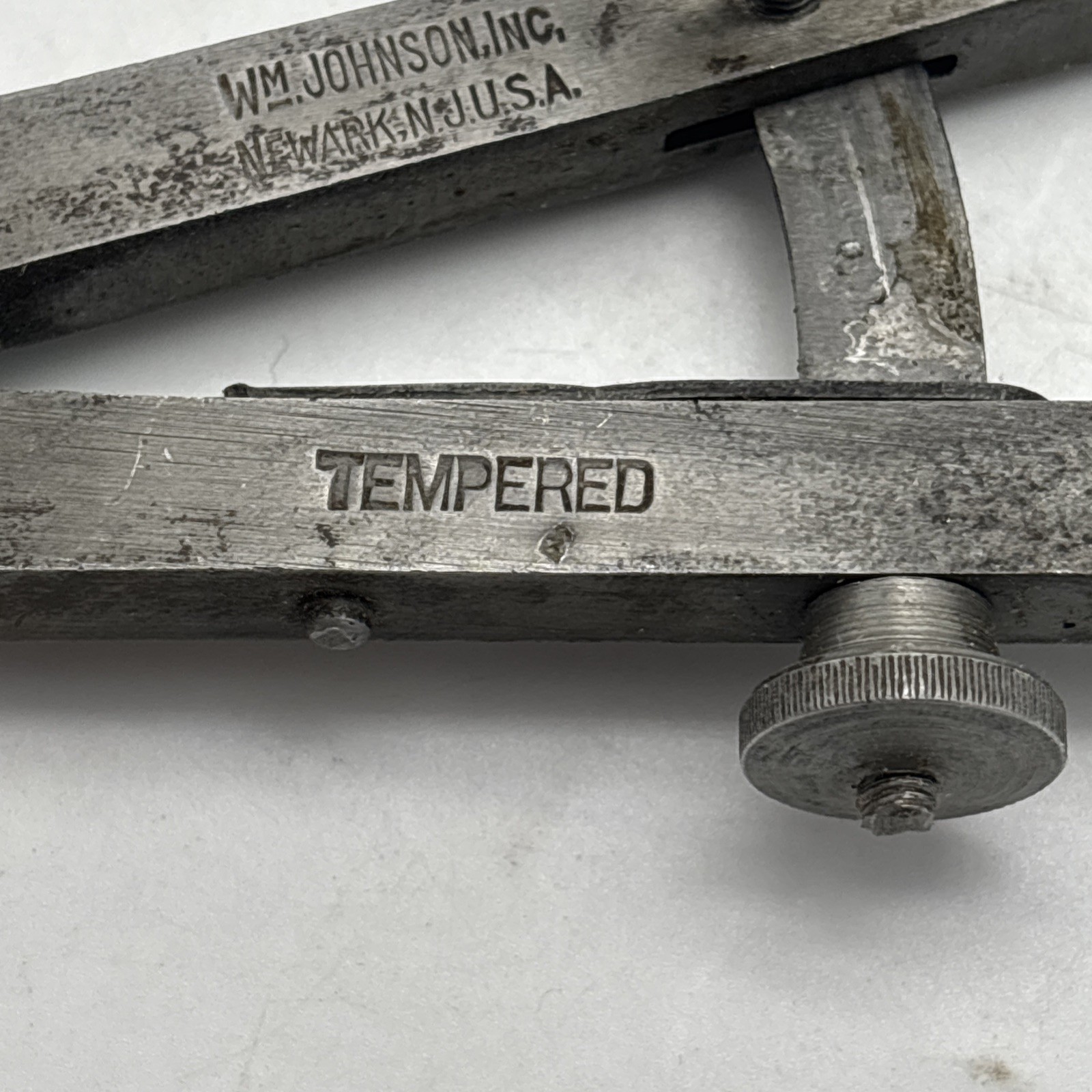 Antique 1920s Wing Divider Caliper WM Johnson Newark NJ Tempered Steel Tool