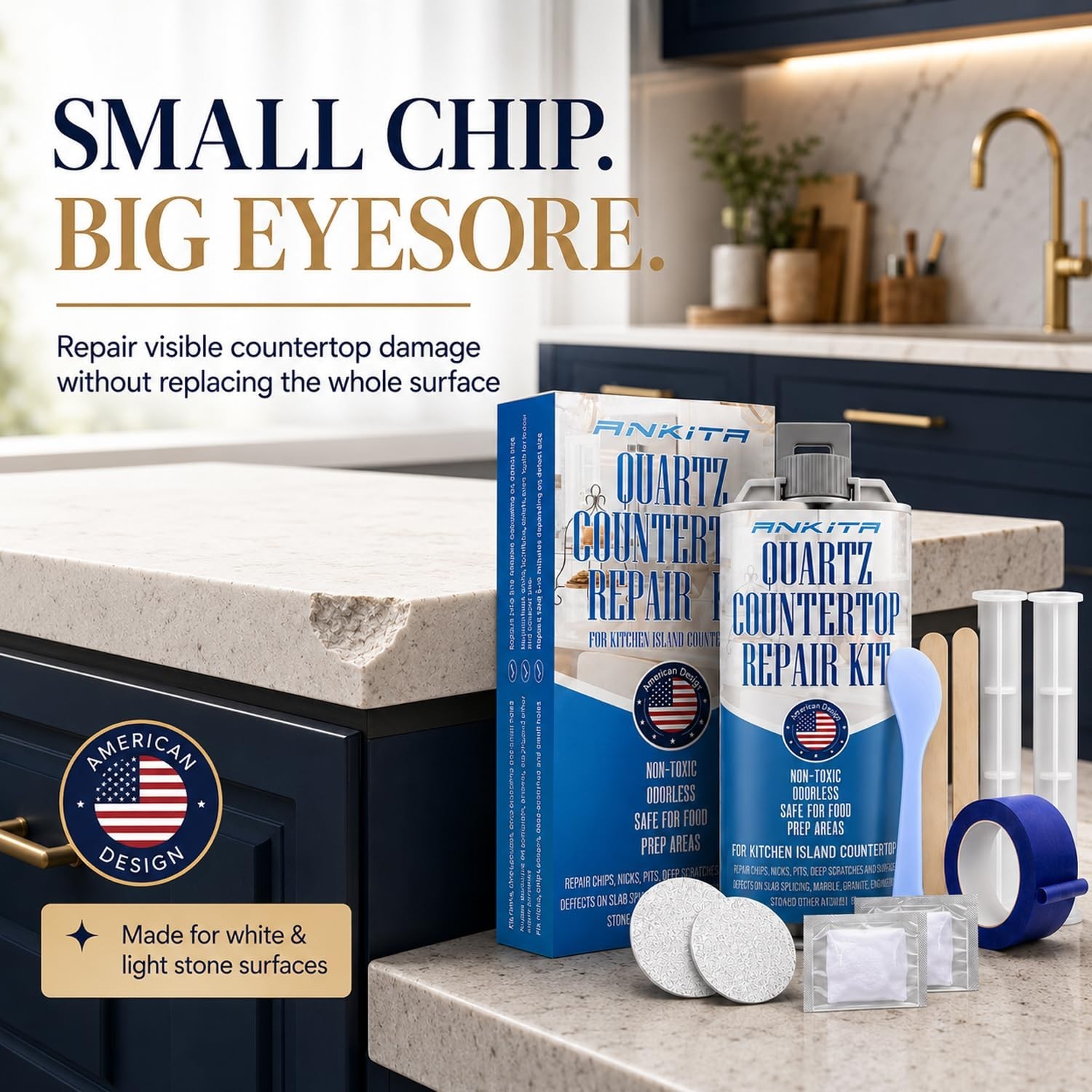 DIY Quartz Countertop Repair Kit – Quick-Drying Epoxy for Chips, Cracks, Scratch