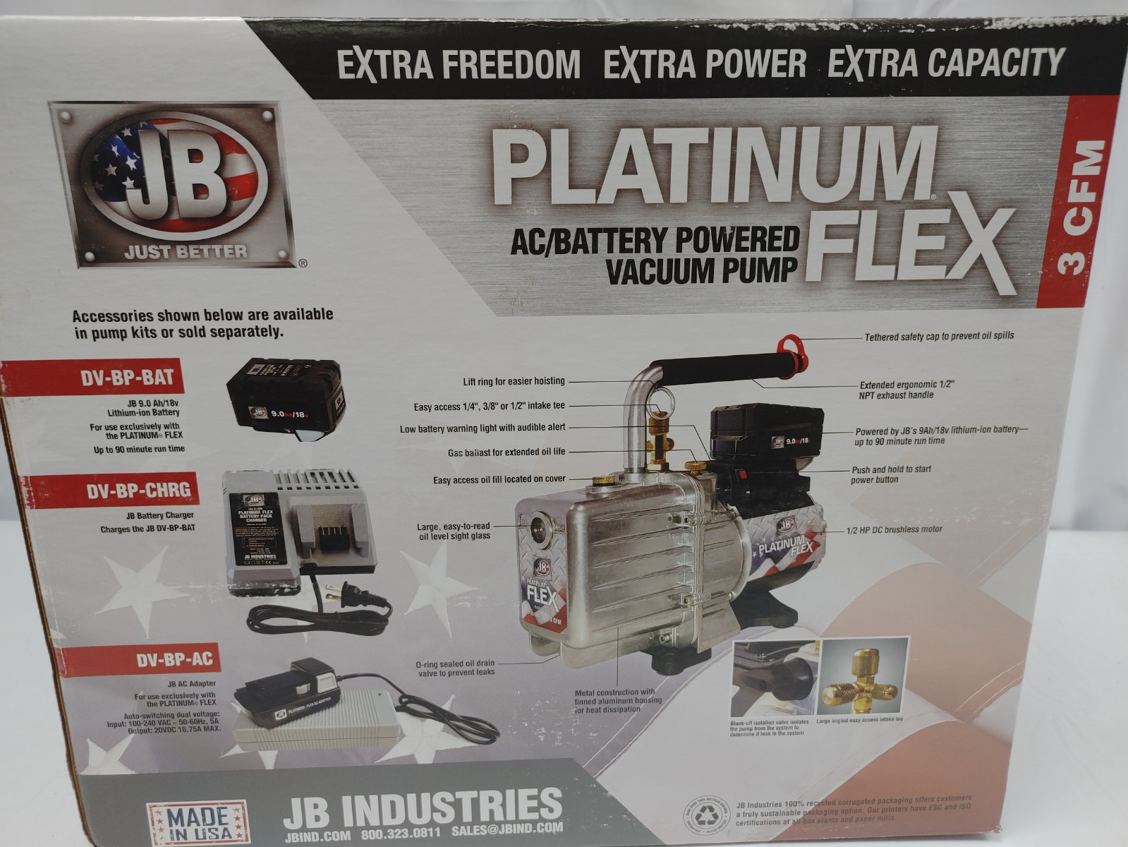 JB INDUSTRIES DV-85-FLEX PLATINUM FLEX AC/Battery Powered Vacuum Pump – SEALED
