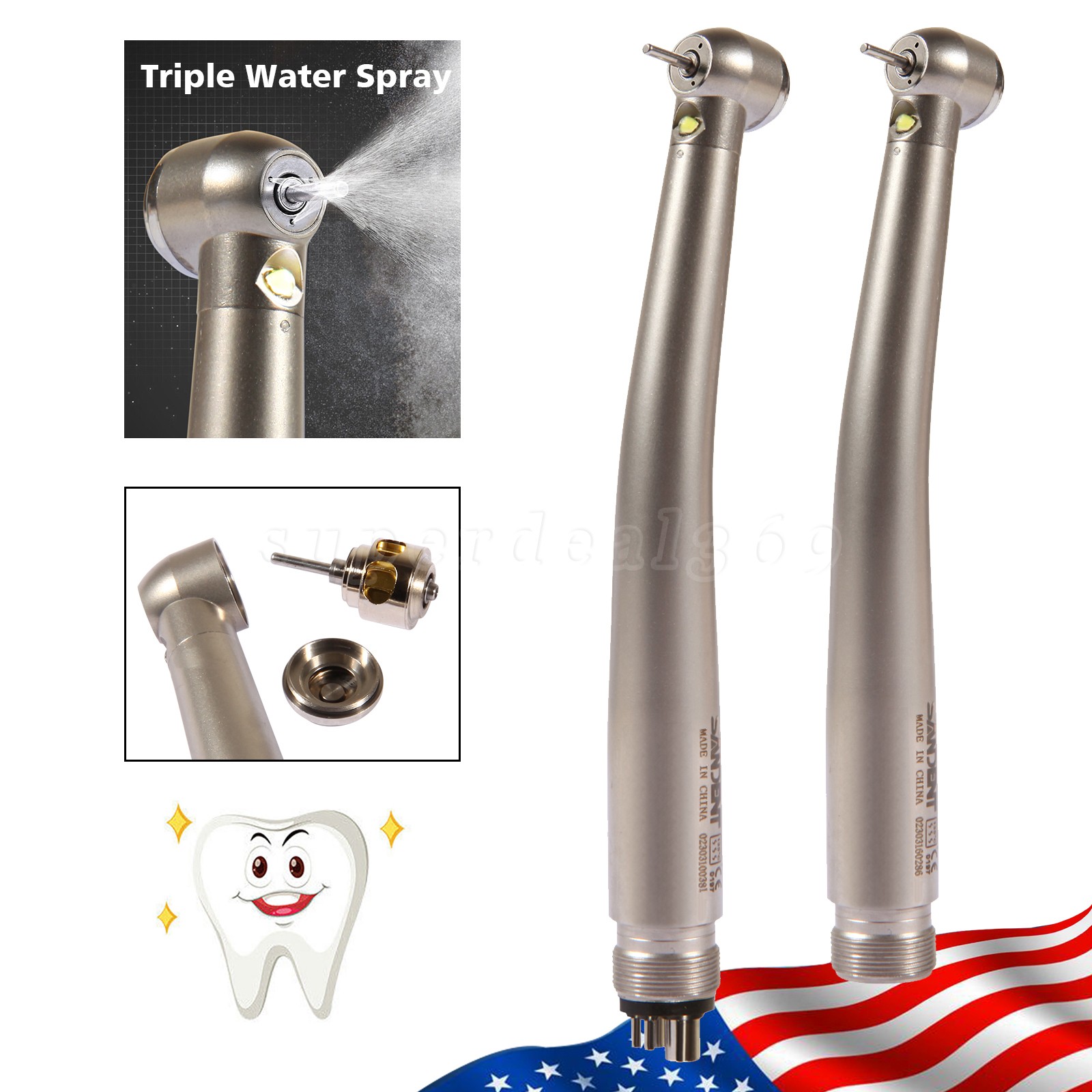 Dental High Speed Handpiece LED Type Turbine 2/4 Holes E-generator Triple Spray