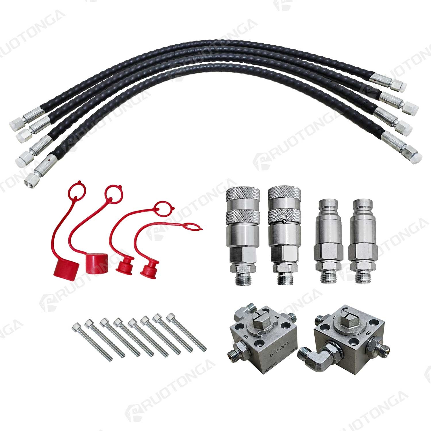 2 Three Way Diverter Valves for 1-2 ton Chinese Mini Excavator w/ Quick Connects