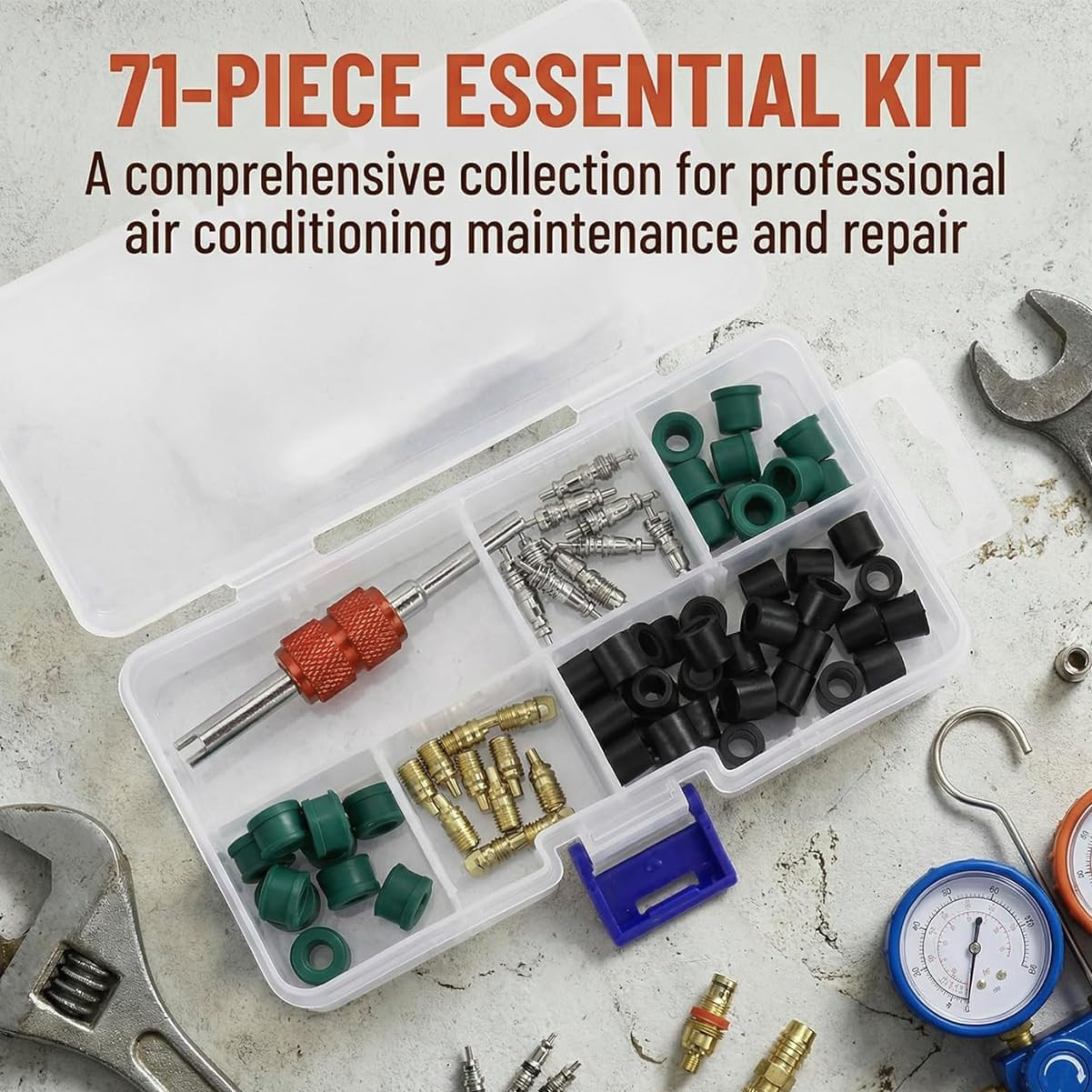 71Pcs Air Conditioning Repair Kit, Yellow Jacket HVAC Hose Gasket Set