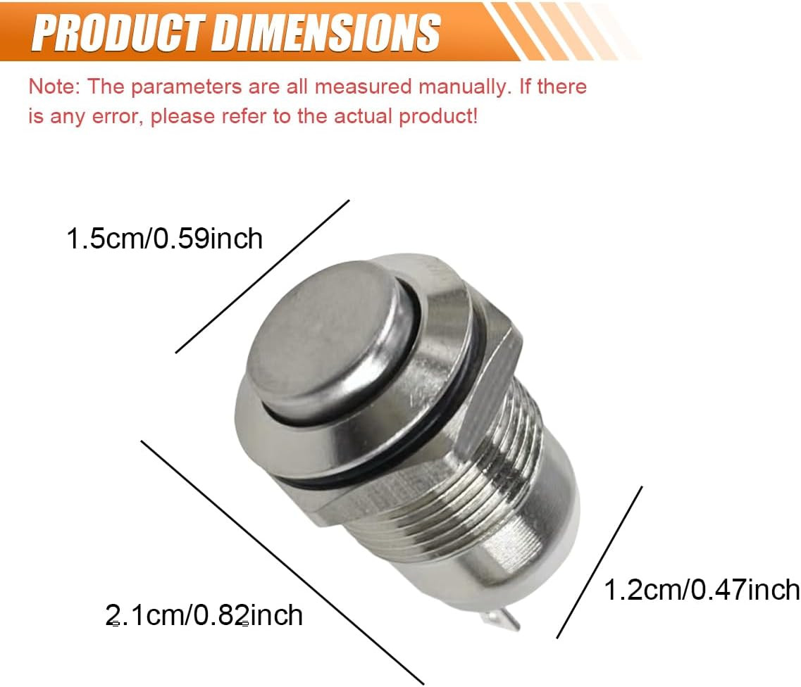 10PCS 12Mm Momentary Push Button Switch, Waterproof 1A 1.5V-250V Power