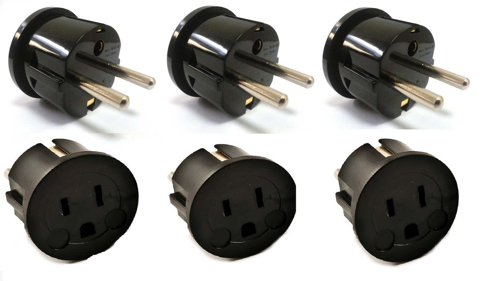 Ckitze USA to Europe Germany, France Plug Adapter – 6 Pack – Type E/F Black