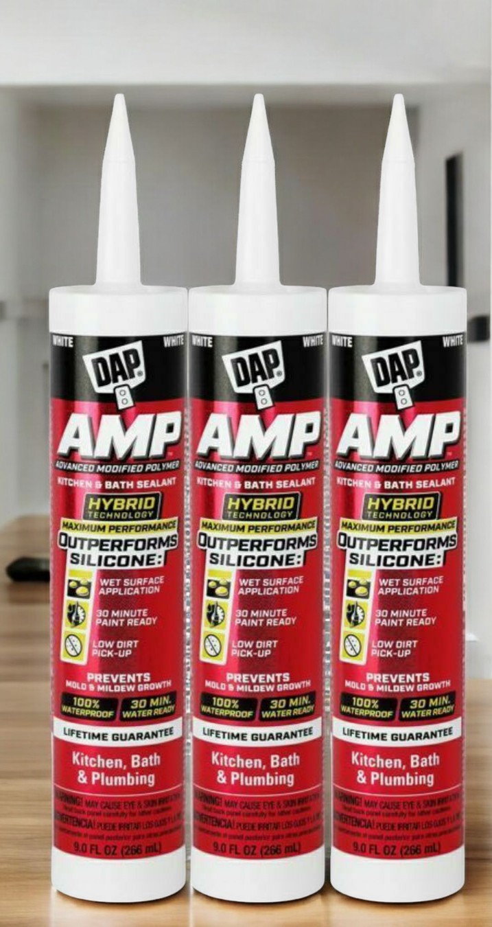 3 Tubes DAP AMP White Polymer Advanced Hybrid Caulk Sealant Kitchen & Bath 9oz