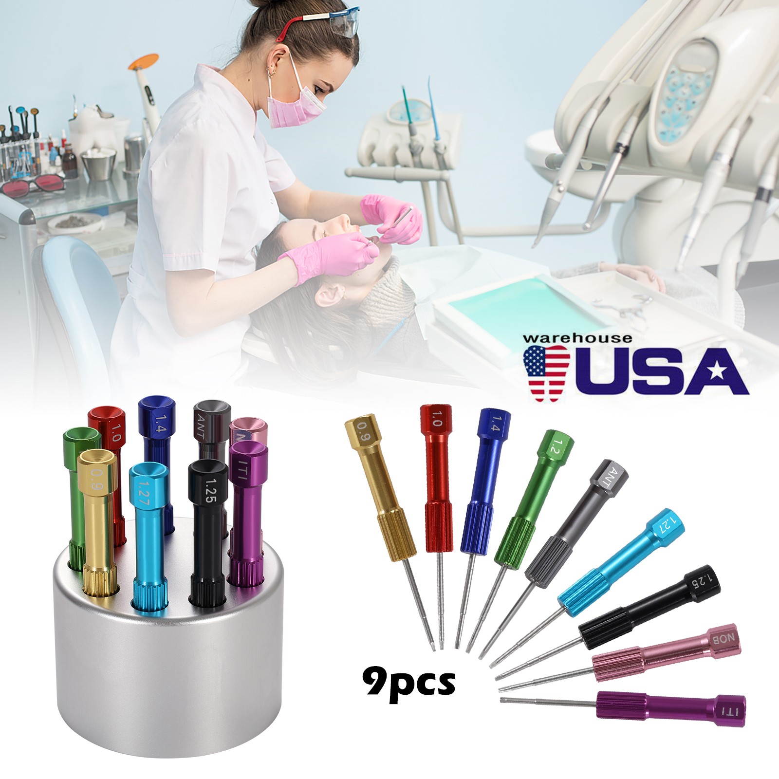 Dental Lab Stainless Steel Implant Screw Driver 9pc/set Dentistry Tool Kit