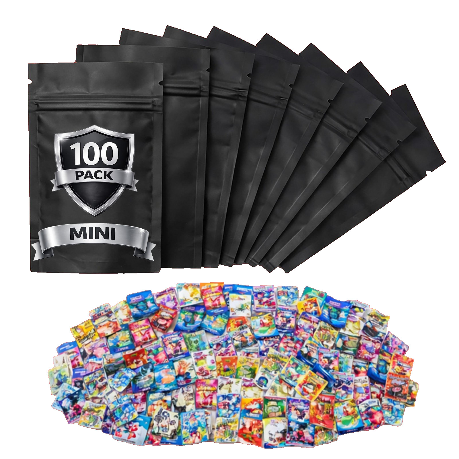 100 Pack 1g Smell Proof Foil Mylar Bags 3” x 3.5” Mix Designs Zip Bags
