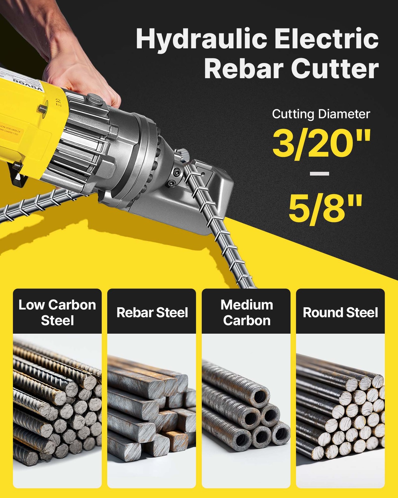 VEVOR Portable 5/8″ (16MM) #5 Rebar Cutter Metal Rod Cutting Electric 110V