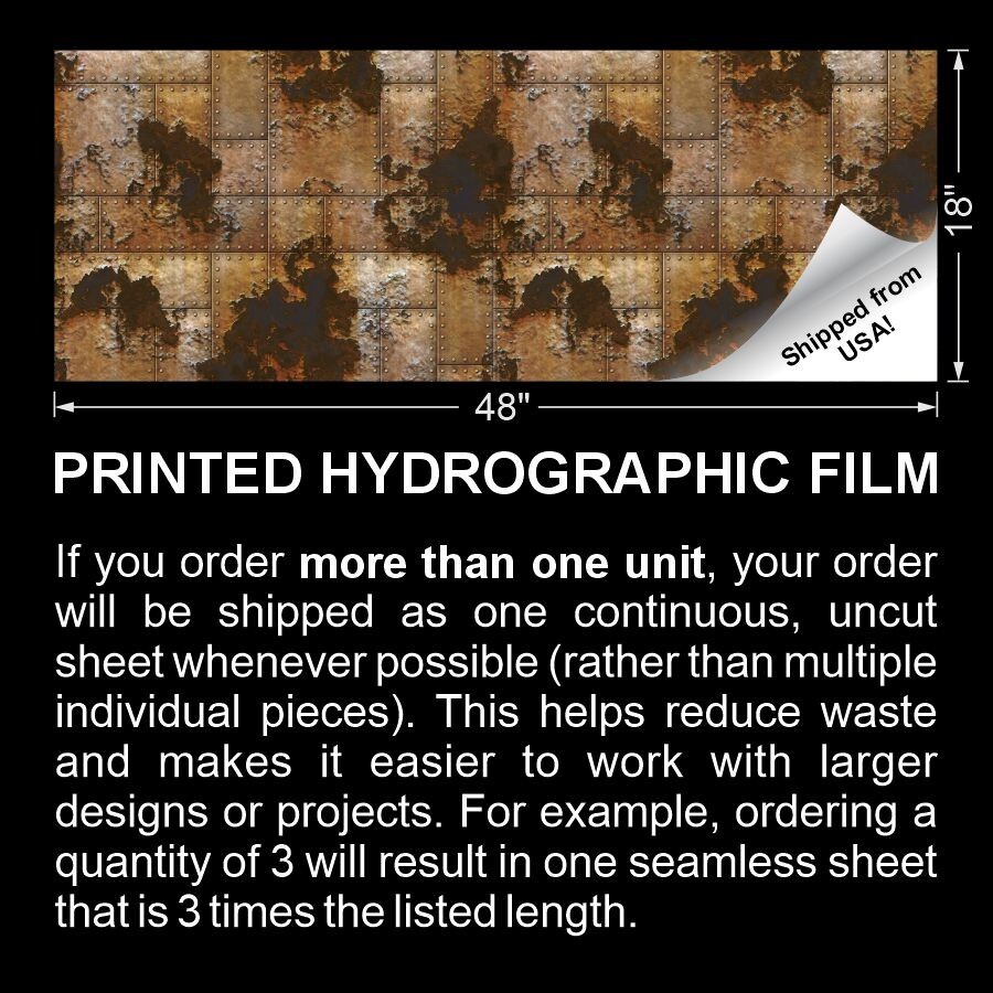 Rusty Riveted Metal 21- 18″x48″ Hydrographic Film, Water Transfer