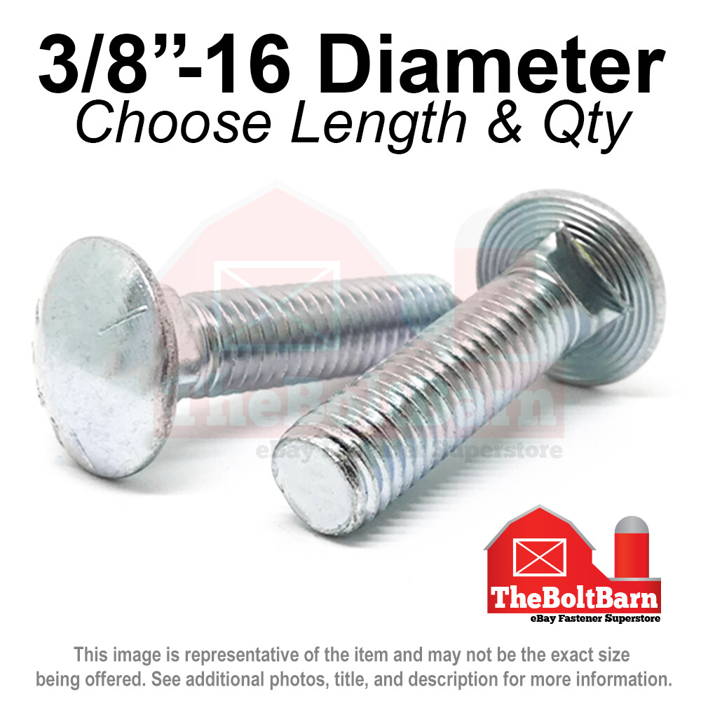 3/8″-16 Grade 5 Full Thread Round Head Carriage Bolts Zinc (Pick Length & Qty)