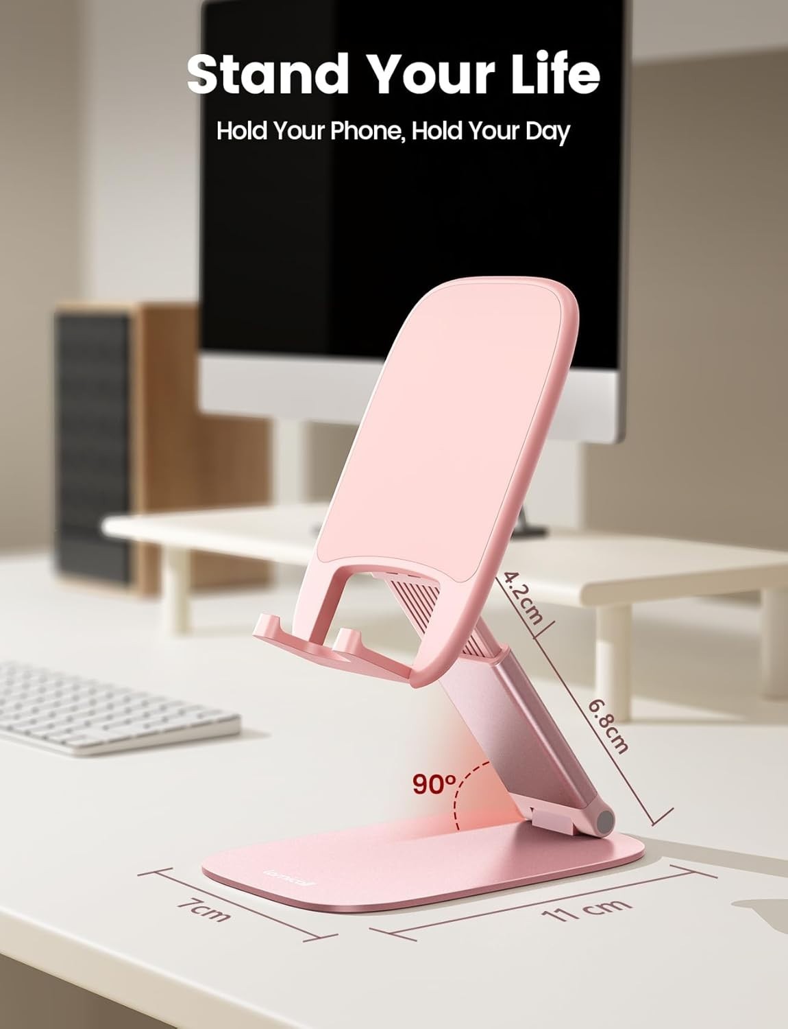 Ultra-Slim Pink Phone Stand – Adjustable & Portable Desk Accessory for Women