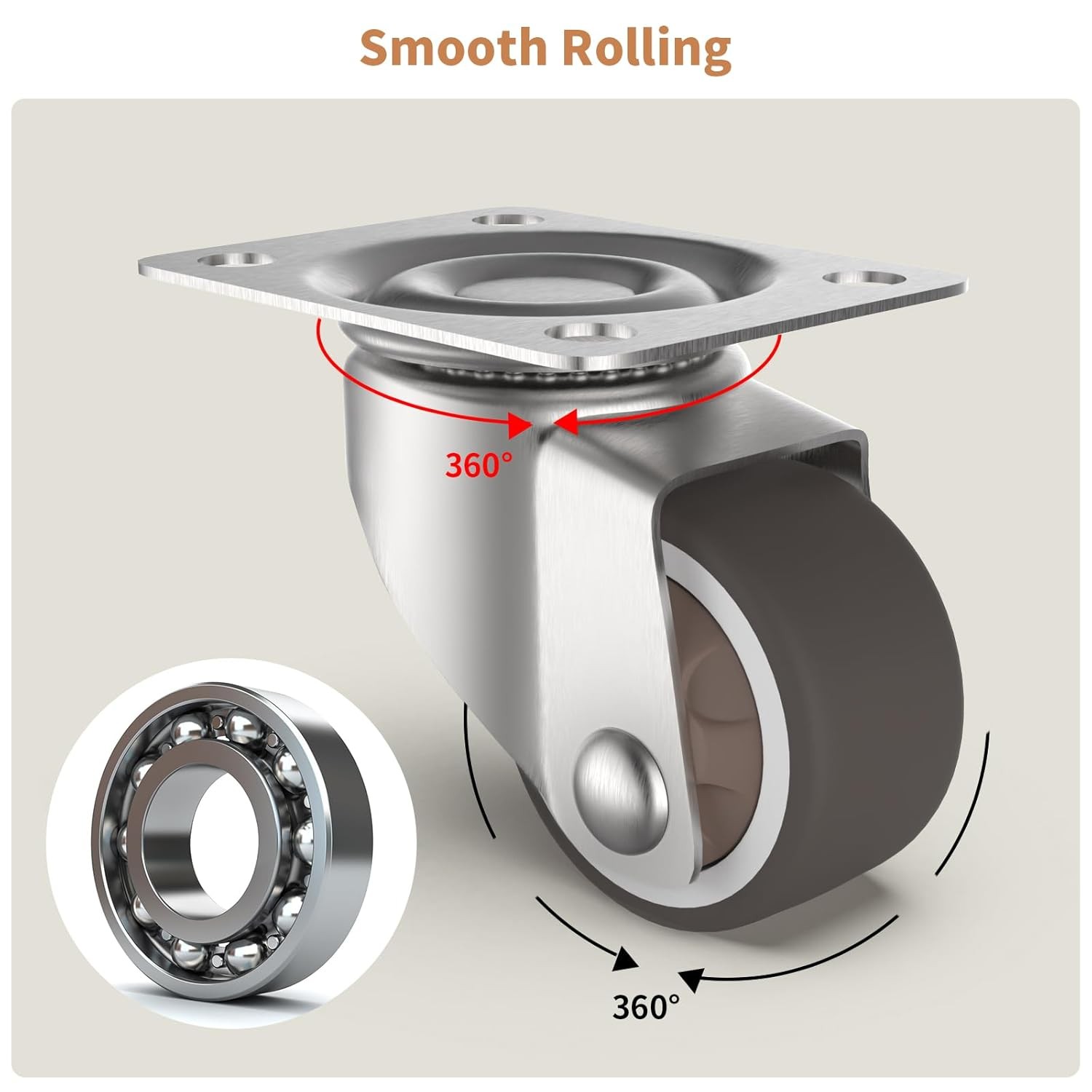 4pc 1″ Small Swivel Plate Caster Wheels Low Profile Silent TPR Rubber Furniture