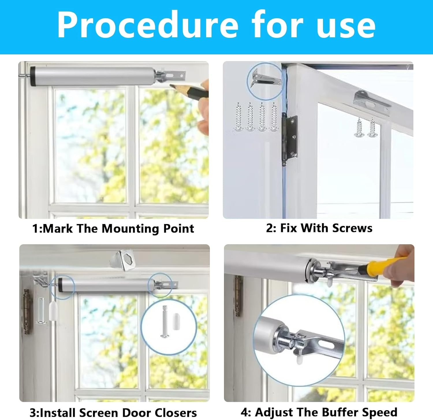 Pneumatic Screen & Storm Door Closer Kit Adjustable Heavy Duty Hardware White