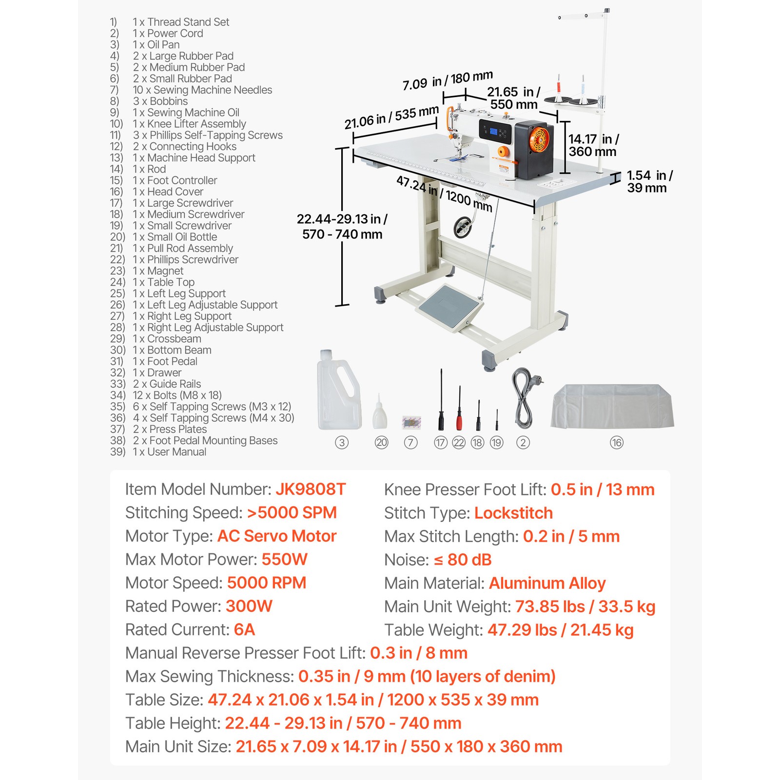 Uimoso Industrial Lockstitch Sewing Machine with Thread Cutter Set