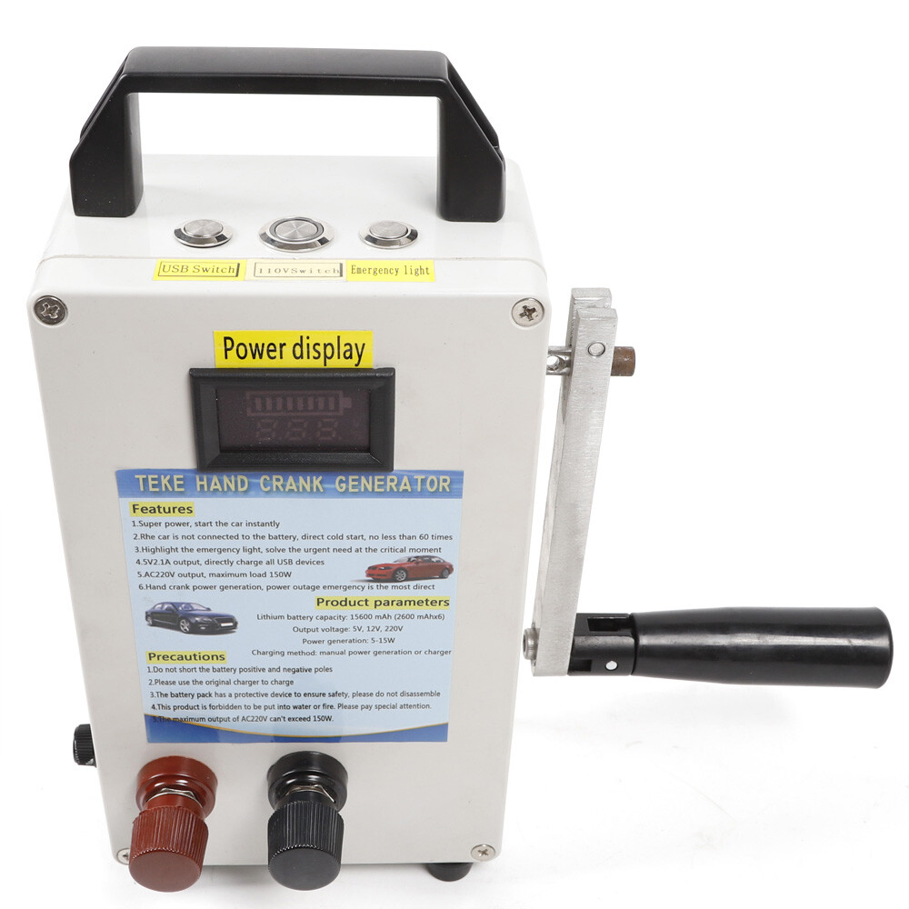 150W Portable Manual Hand Crank Dynamo Generator Emergency Survival Power Energy