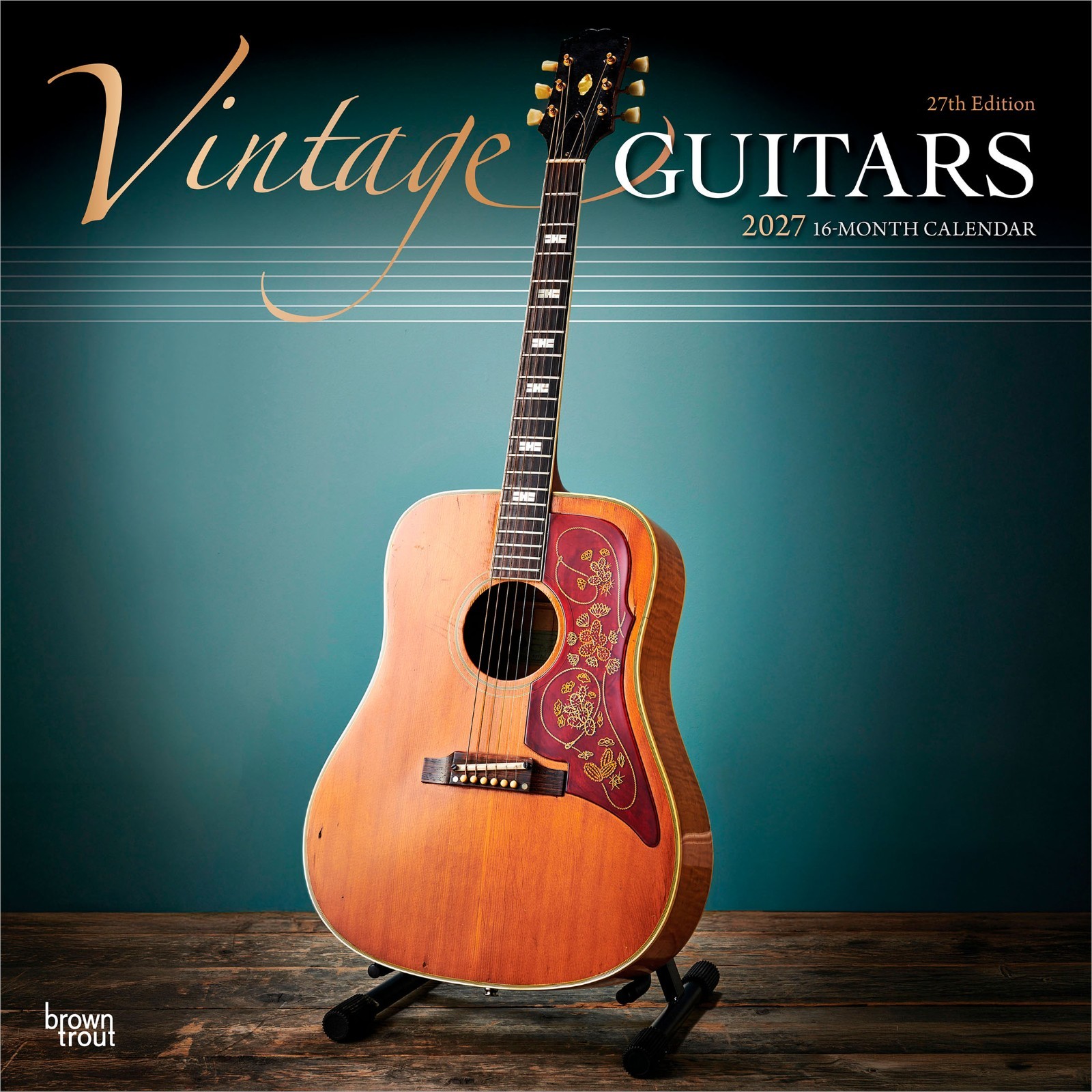 Vintage Guitars | 2027 12×24″ (Hanging) Wall Calendar | Foil Stamped Cover