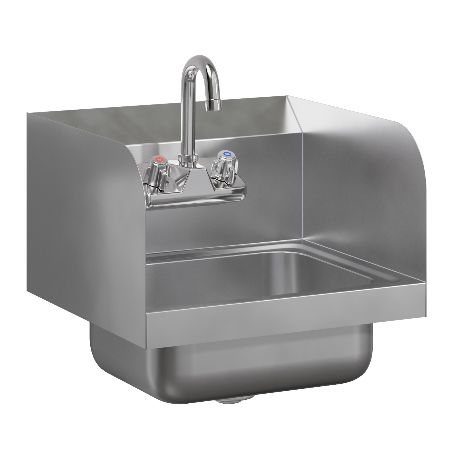 Stainless Steel Hand Sink 15 in x 15 in with Side Splashes and Gooseneck Faucet