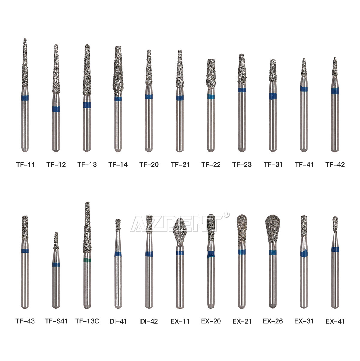 147 Types AZDENT Dental Diamond Burs FG Burs for High Speed Handpiece
