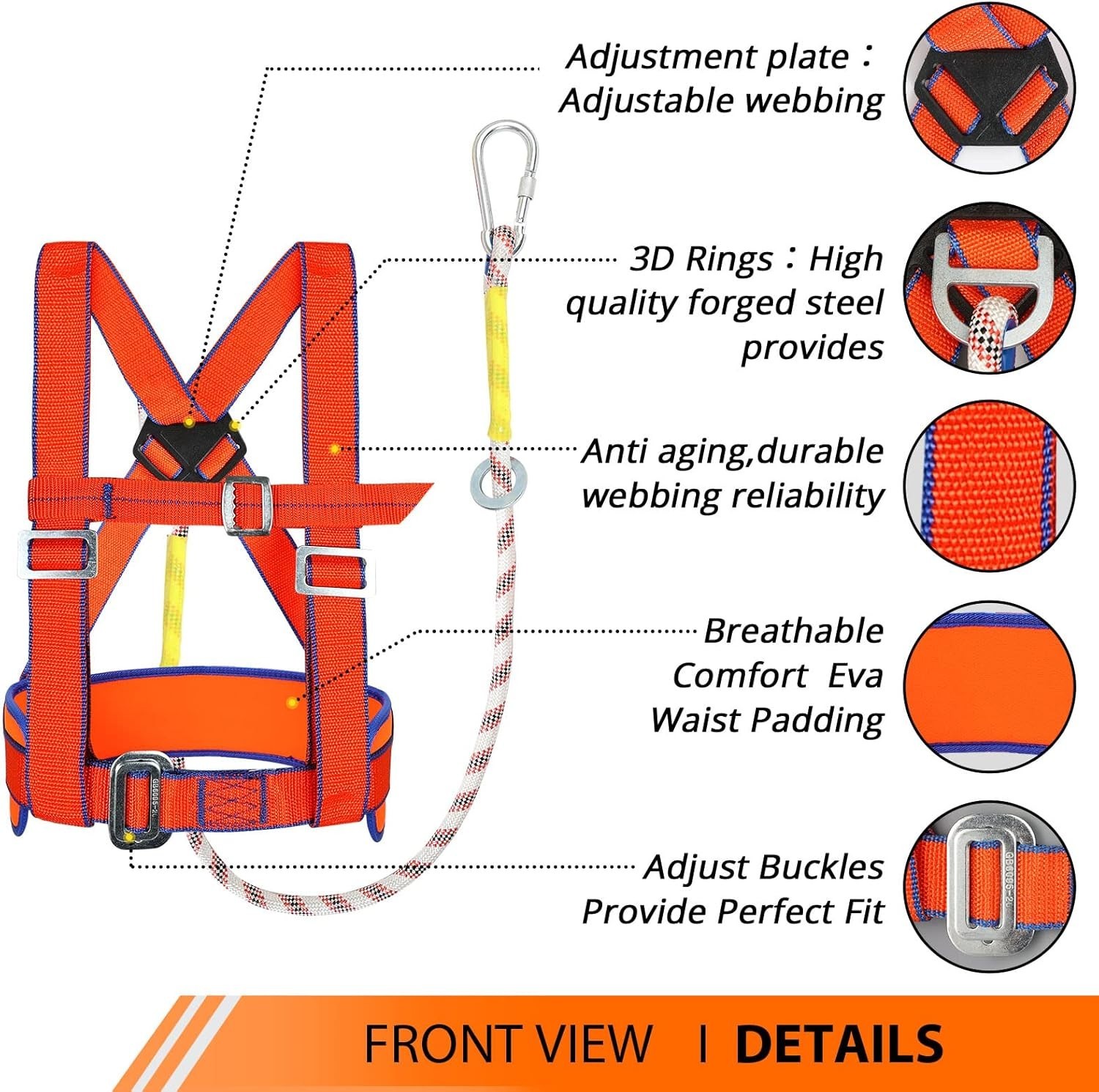 Safety Harness Fall Protection – Half-Body Roofing Harness kit with 6 ft Lany…