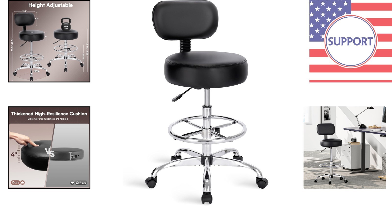 Industrial Design Adjustable Drafting Chair with Swivel and Comfortable Cushion