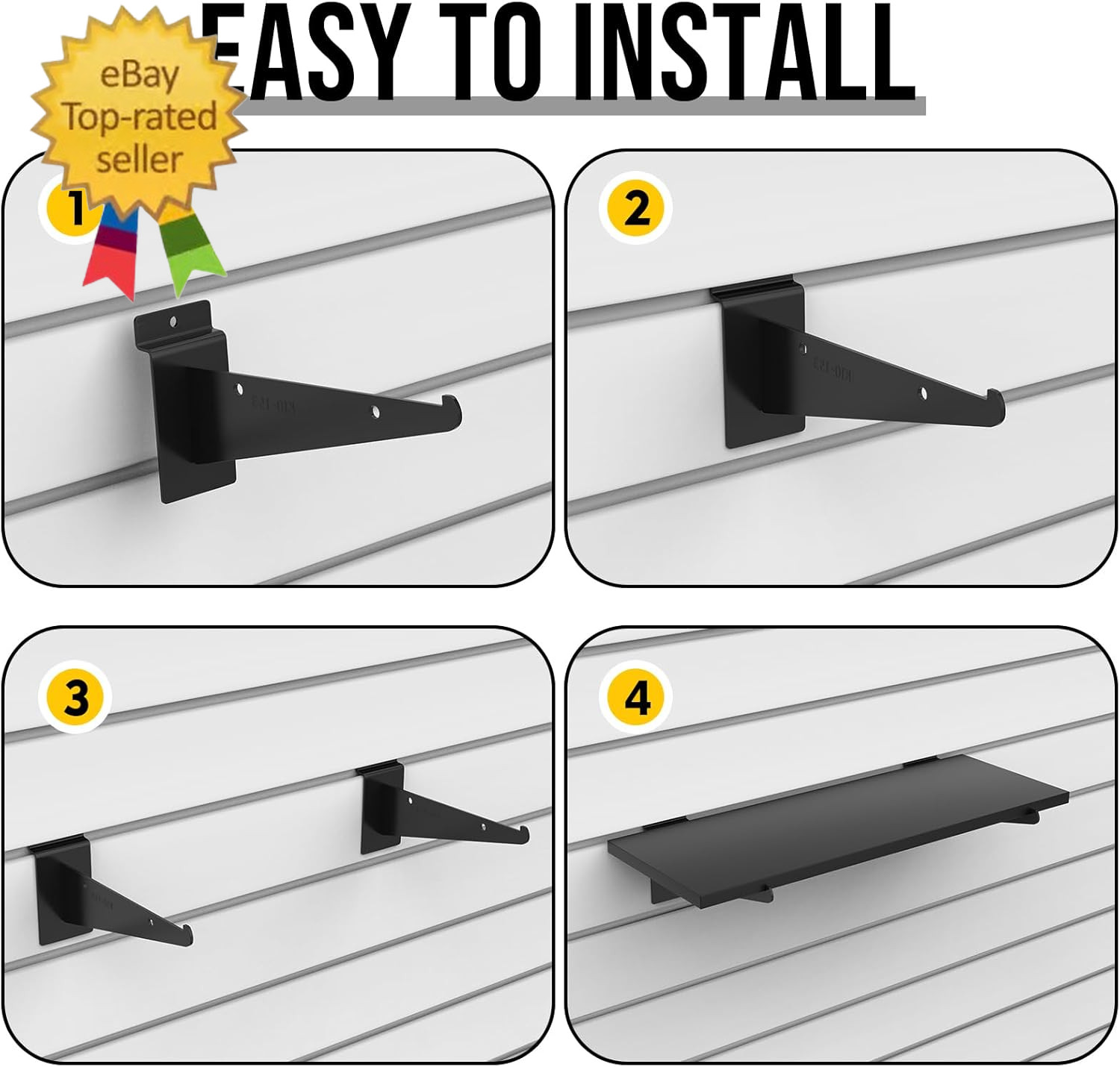 4 Pack Large Wooden Slatwall Shelf, 24 X 12 Inch Slatwall Shelves with Metal Bra