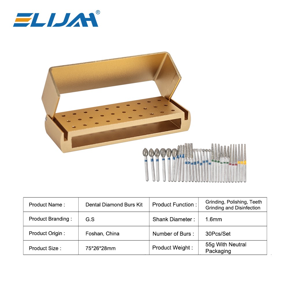 30PcS Dental Diamond Burs Drill+Disinfection Bur Block HighSpeed Handpiece IN US