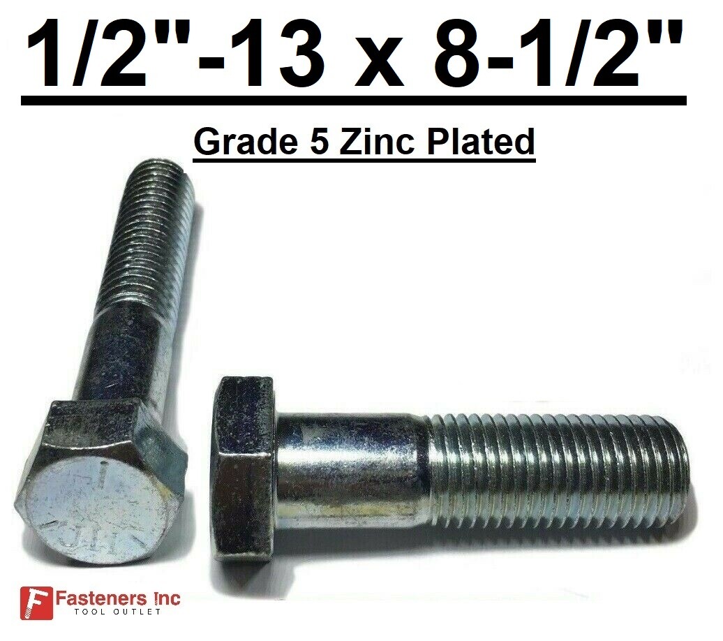 1/2-13 x 8-1/2″ Hex Bolt Zinc Plated Grade 5 Cap Screw Coarse Partial Thread