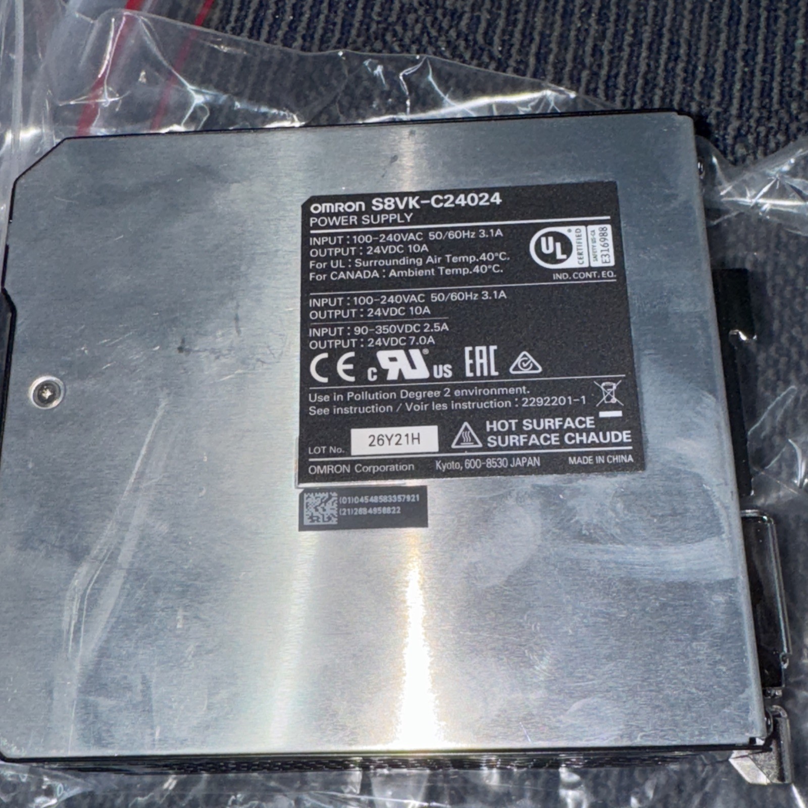 Omron S8VK-C24024 Switching Power Supply DC24v AC 100-240v 3.1A 50/60Hz, LO1