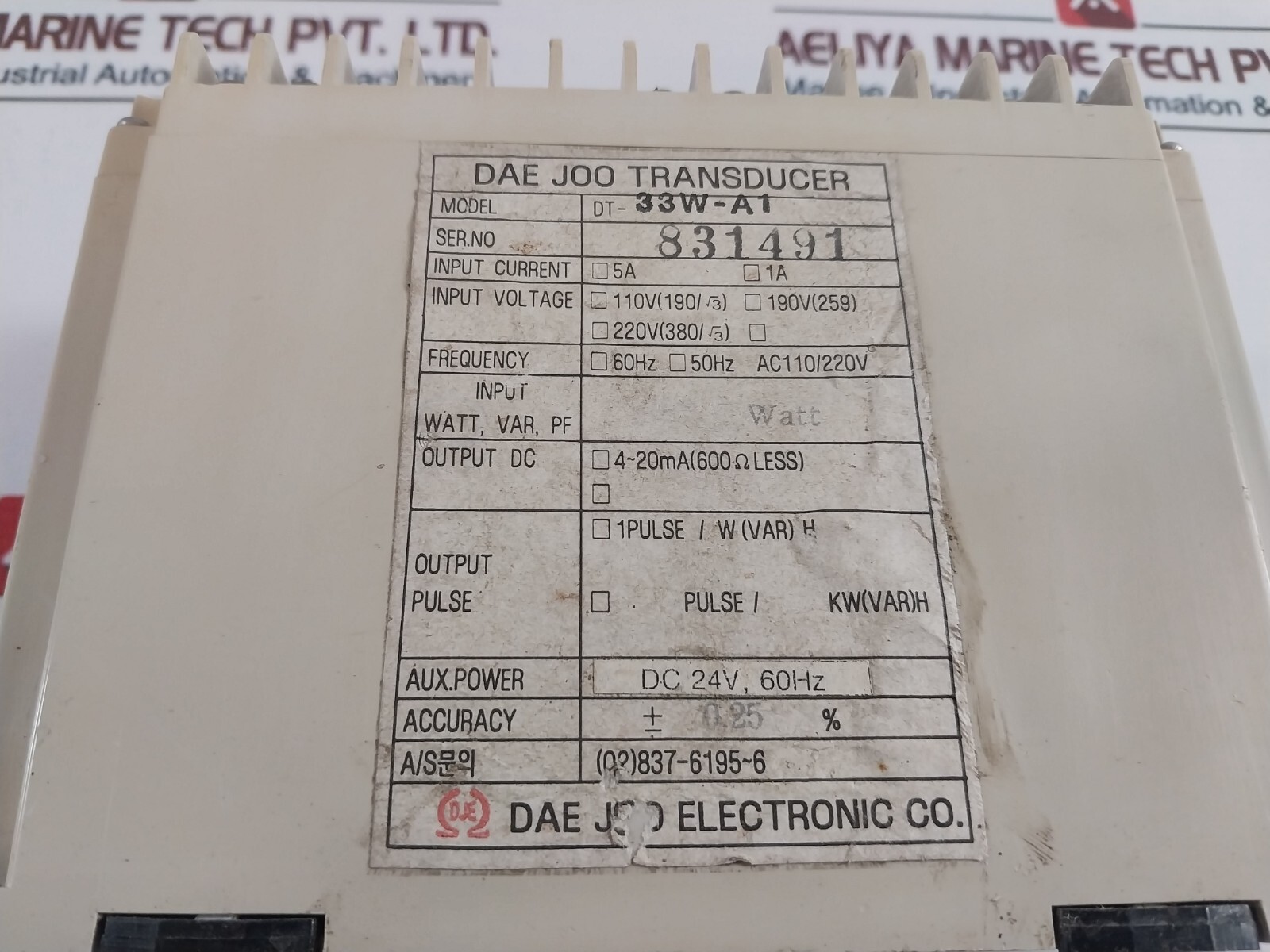 DAE JOO DT-33W-A1 TRANSDUCER 110V-220V 50-60HZ 4-20MA OUTPUT DC24V AUX.POWER