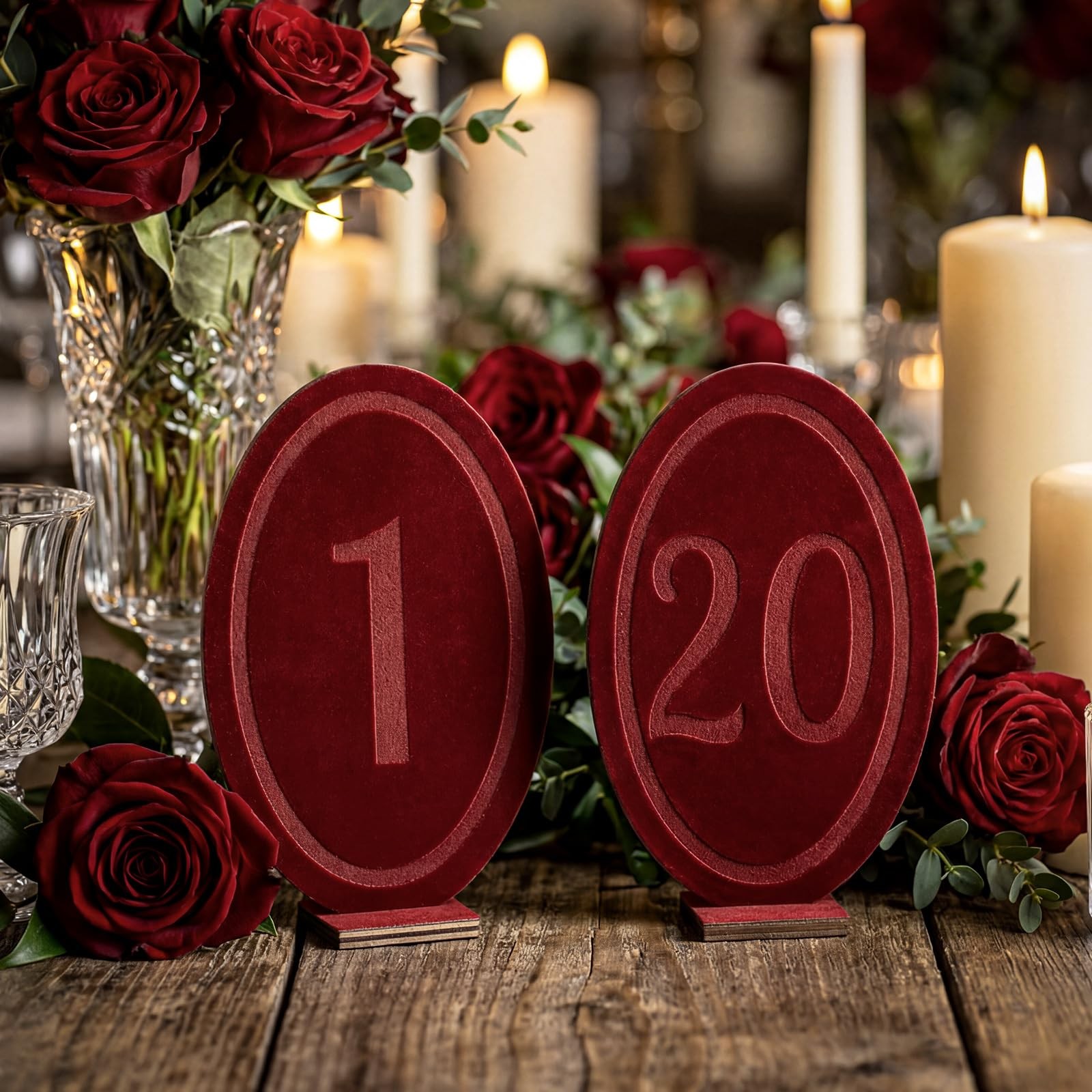 Velvet Wood Wedding Table Numbers 120 Burgundy Oval Signs Stand Reception