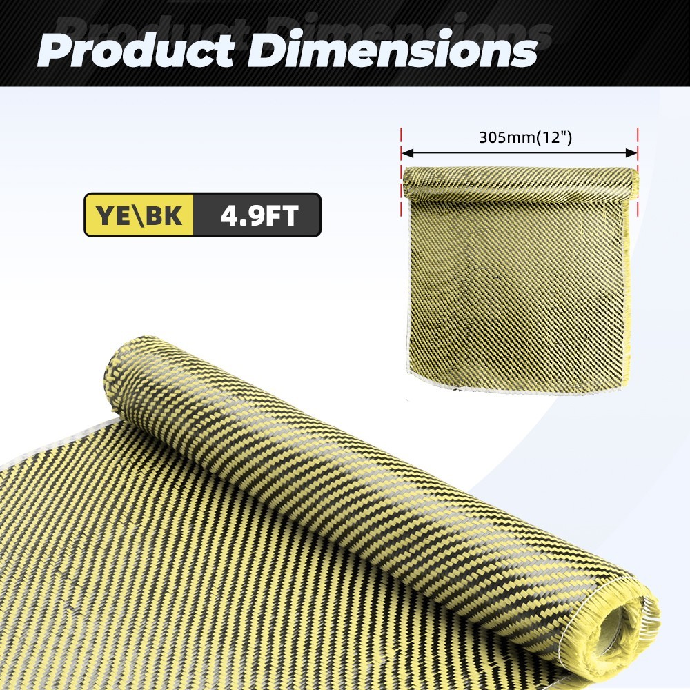 12″ x 4.9FT Twill Weave Black Yellow Carbon Fiber Fabric Cloth (3K, 9oz,12″x59″)