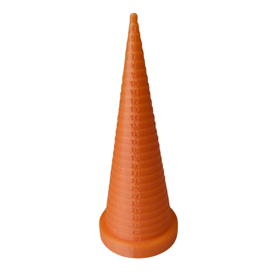 O-Ring Gauge Sizing Cone Measuring Tool 3mm-30mm & thickness chart Orange