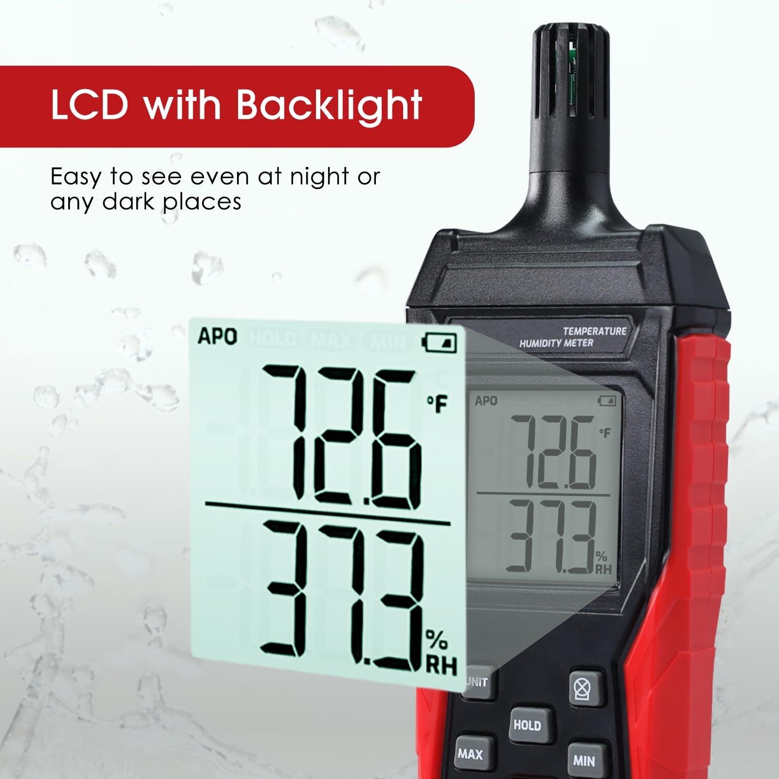 Humidity Temperature Meter, High Precision Digital Psychrometer HVAC with Amb