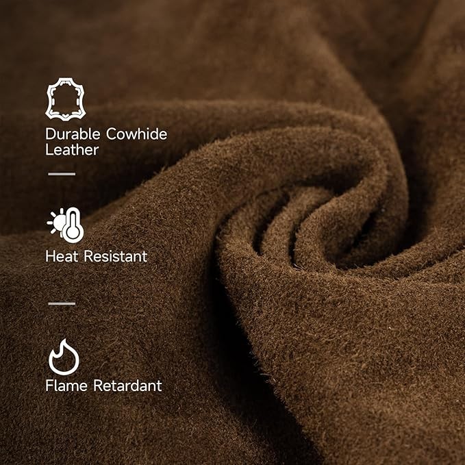 Heat Resistant Leather Welding Apron with Sleeve & 6 Pockets, Brown