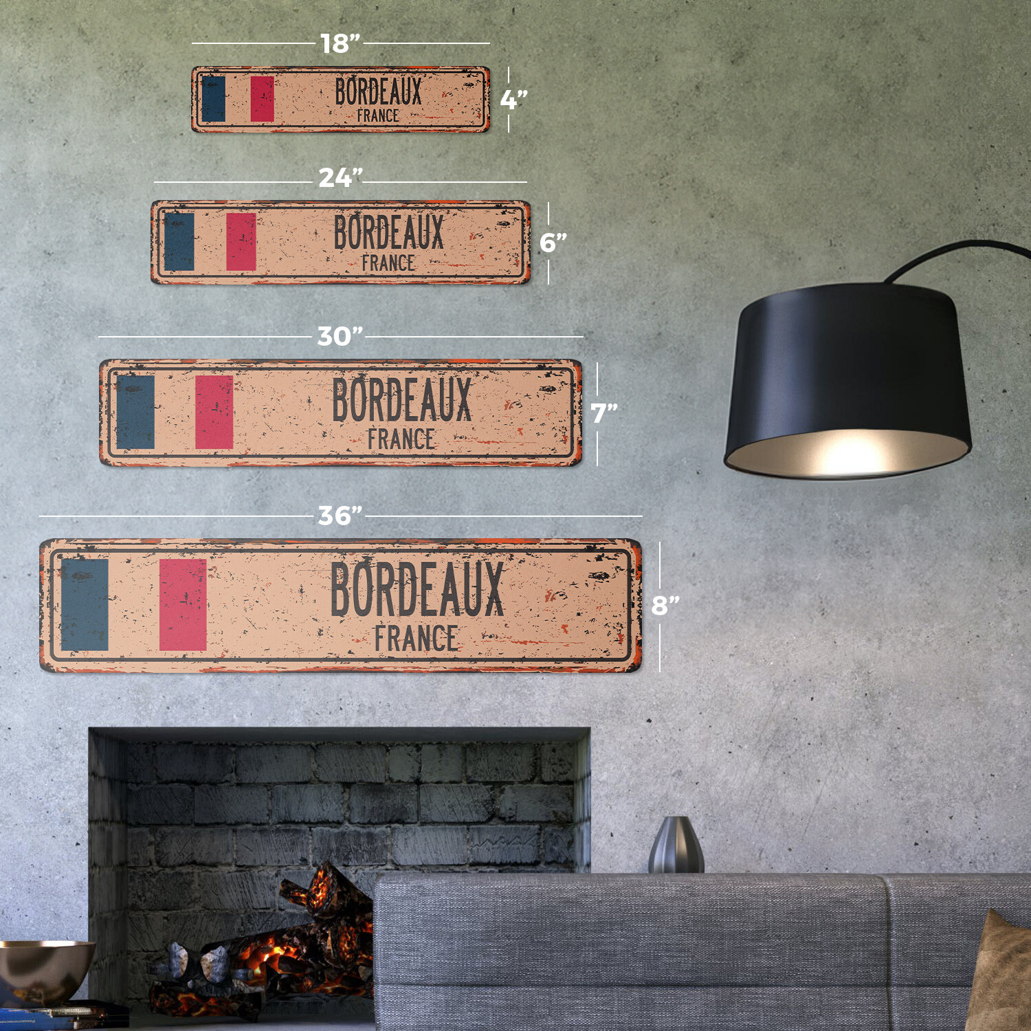 BORDEAUX FRANCE Vintage Street Sign French flag city country road wall rustic