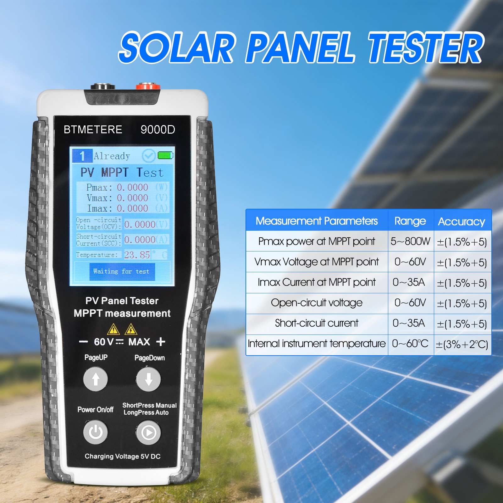 800W MPPT Solar Panel Tester Photovoltaic Panel Multimeter For 60V/35A PV Module