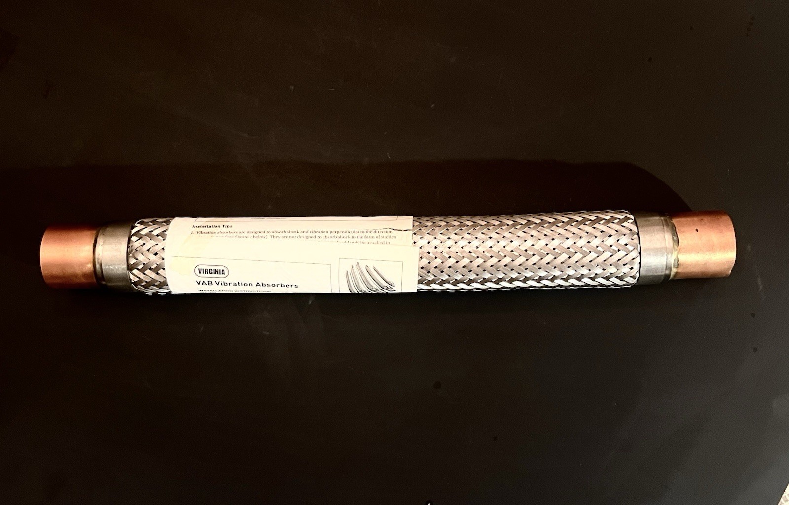 Virginia Kmp Vab11ss Vibration Absorber, L 14 3/4 In, 1 3/8 In Sweat, SS Braid